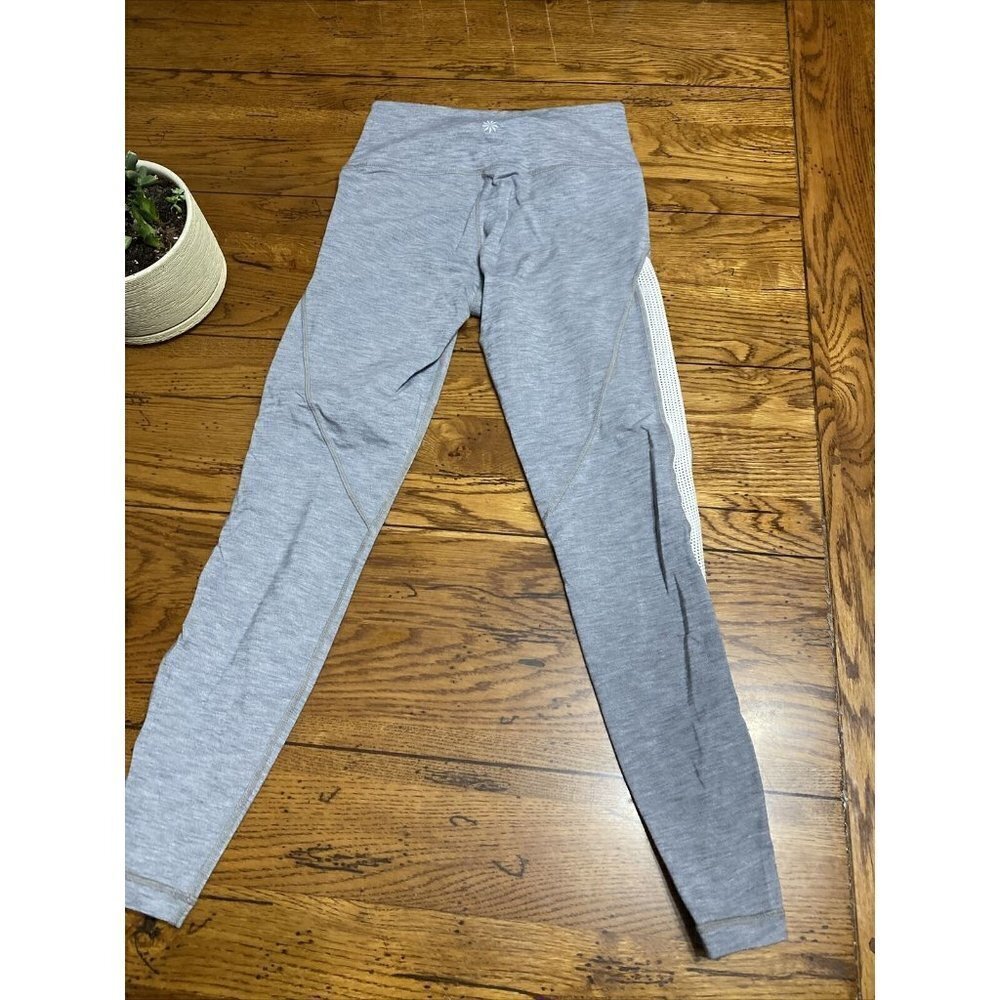 ATHLETA womens L100 leggings sz XS gray high rise white mesh side panel pants